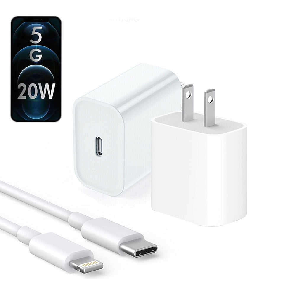 Apple 20W USB-C Power Adapter Charger with Cable – Fast Charging, USA 2-Pin Plug
