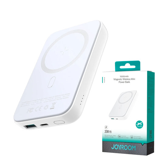 OYROOM JR-W020 10000mAh 20W Wireless Power Bank – White | Magnetic Fast Charging, Compact & Travel-Ready