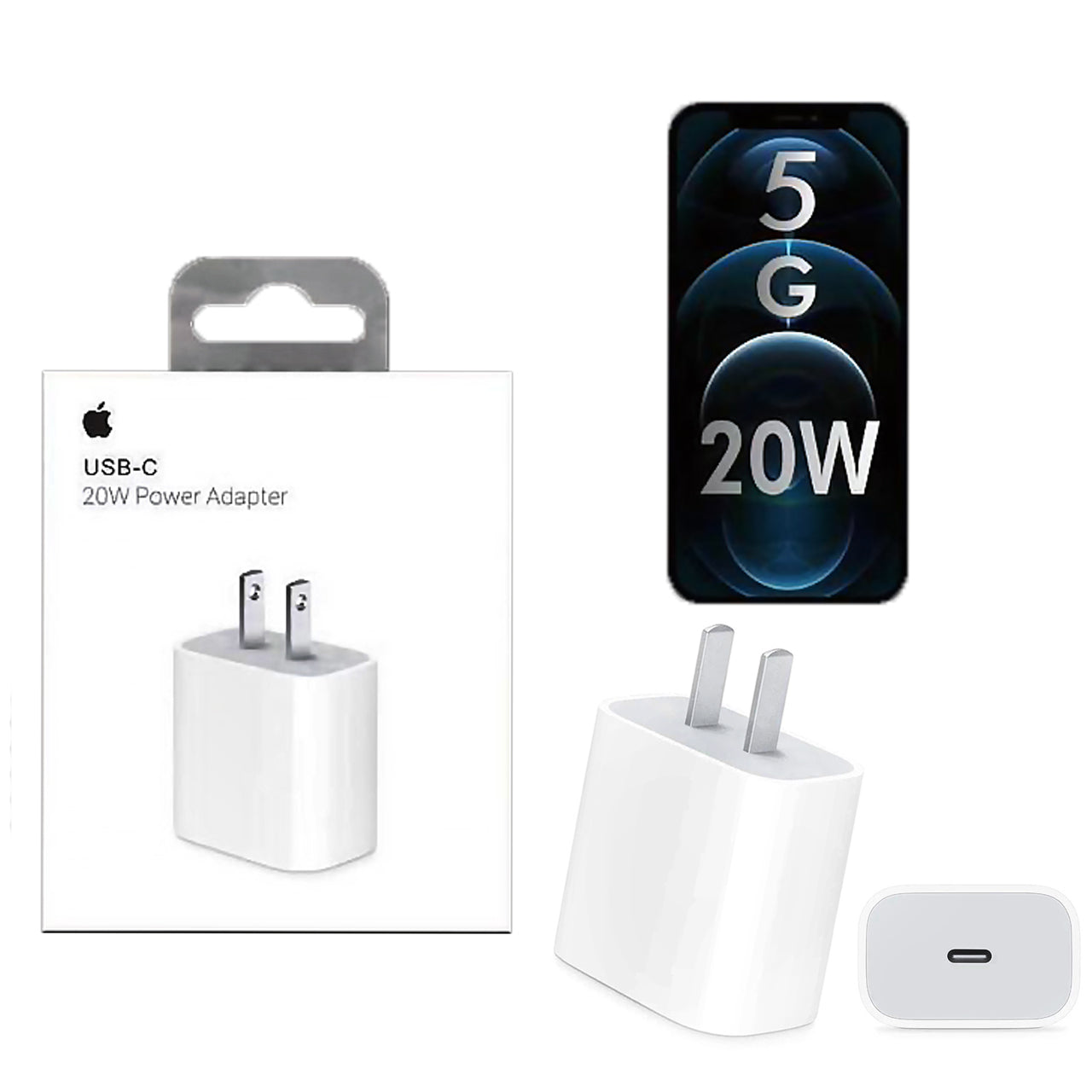 Apple 20W USB-C Power Adapter Charger – Fast Charging, USA 2-Pin Plug
