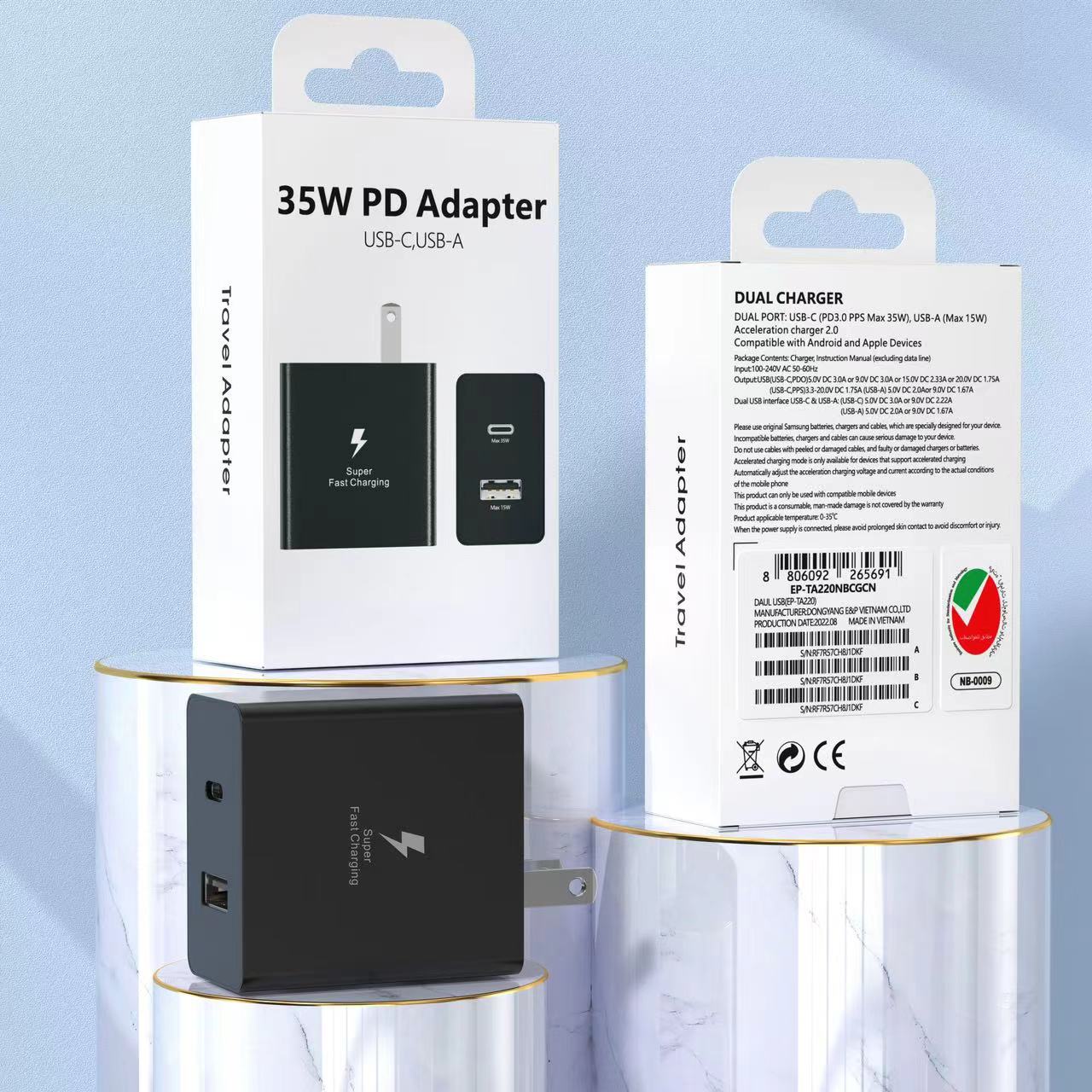Samsung 35W Type-C + USB Fast Charger – Dual-Port Super Fast Charging