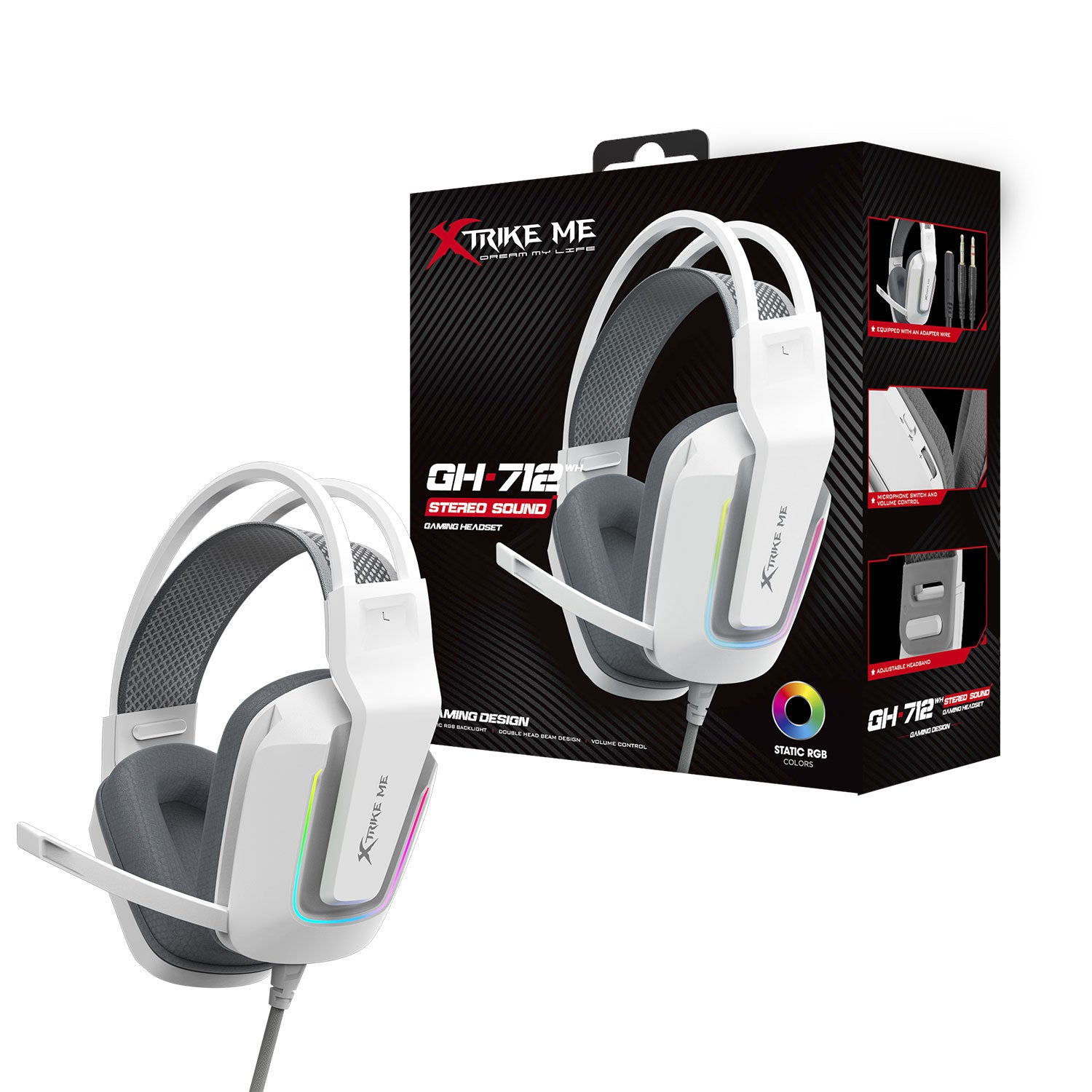 XTRIKE ME GH712 RGB GAMING HEADSET WITH NOISE REDUCTION MICROPHONE BLACK | WHITE